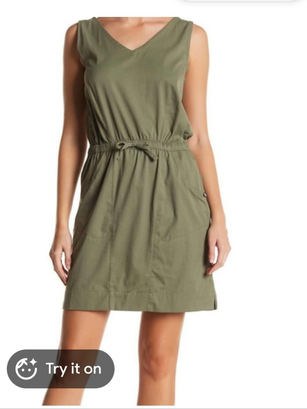 The North Face Aphrodite Sleeveless V-Neck Drawstring Waist Olive Dress Size M